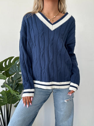 Cable Knit V-Neck Sweater