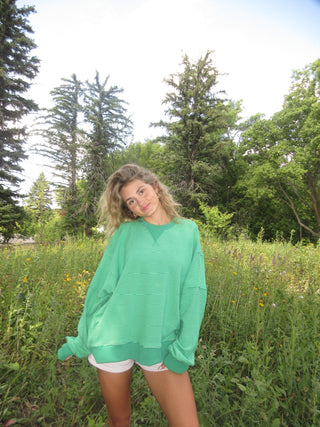 Green Striped Round Neck Sweater
