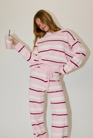 Ultra Soft Knit Pink Striped Crewneck Sweater