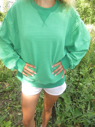 Green Striped Round Neck Sweater