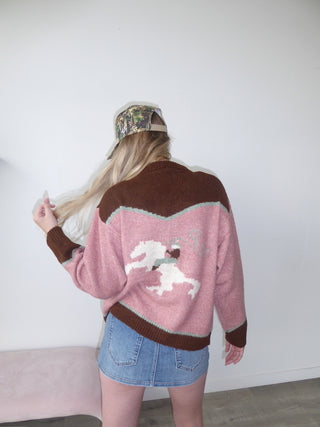 Pink & Brown Cowboy Riding Horse Zip Up