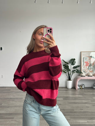 Berry Striped Oversized Sweater