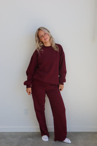 Black Cherry Staple Wide Leg Sweatpants