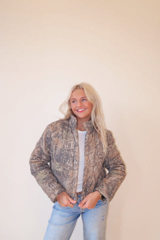 Cropped Camo Puffer Jacket