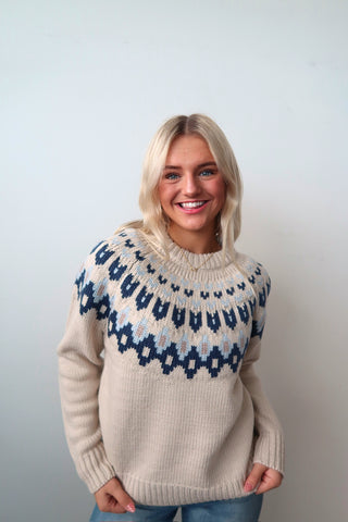 Oatmeal & Blue Fair Isle Sweater