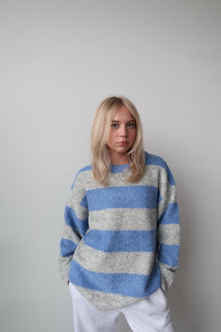 Blue/Grey Striped Textured Sweater