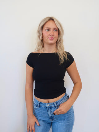 Black Boat Neck Top