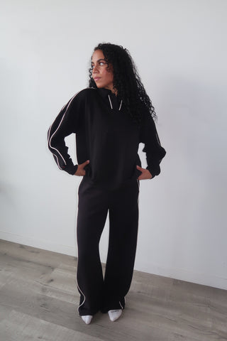 Modal Black Flowy Side Stripe Track Pants