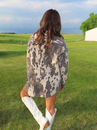 Hidden Cow Print Oversized Shacket