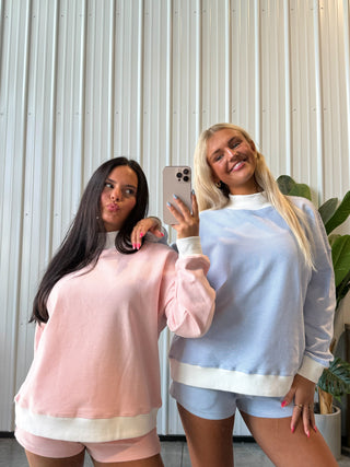 *PRE-ORDER* - Mock Neck Stripe Pullover - Light Blue/Cream (ship date: May 20th 2026)