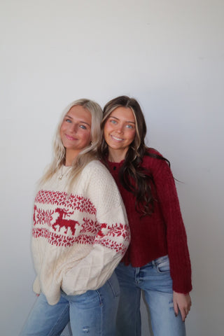 Cream Reindeer Holiday Sweater