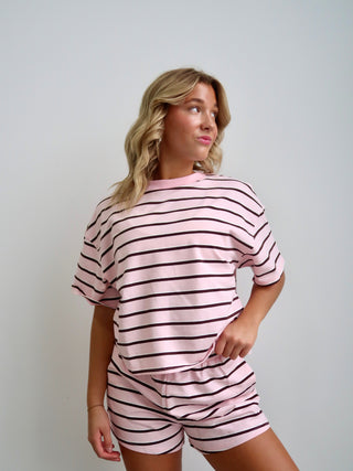 Pink/Brown Striped Short Sleeve