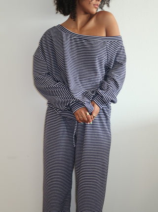 Navy and White Striped Pants