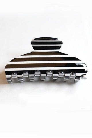 Black & Grey Striped Oval Hair Clip