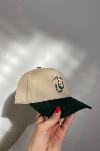 Lucky You Green & Khaki Horse Shoe Trucker Hat