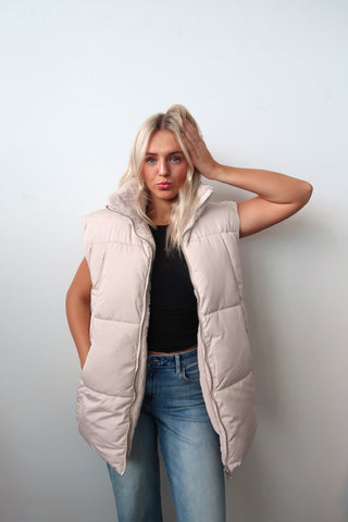 Oatmeal Reversible Puffer Vest