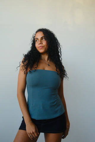 Teal Flare Strapless Top