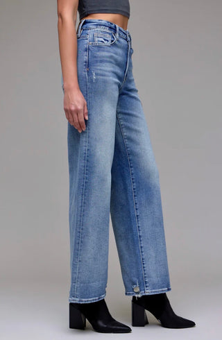 Hidden Nori Medium Wash Clean Stretch High Rise Wide Leg