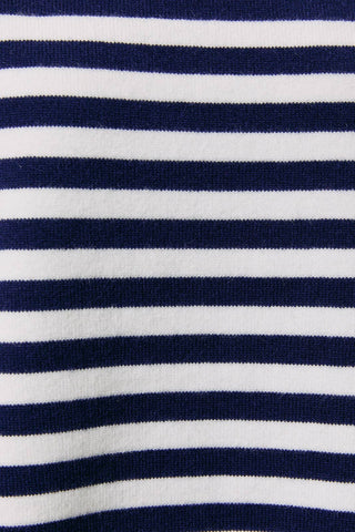 Oversized Short Sleeve Sweater Top - White/Navy