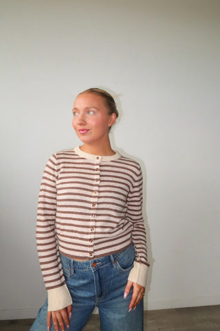 Mocha Stripe Button Down Cardigan