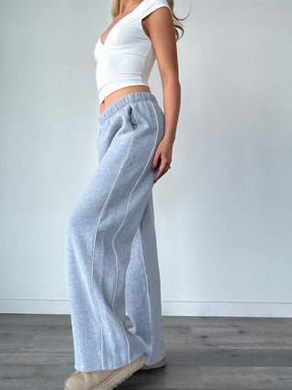 Heather Grey Staple Low Rise Side Stripe Wide Leg Sweatpants