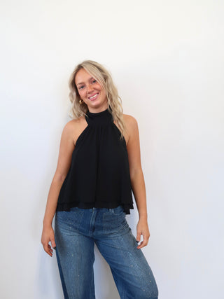 Black Ruffle Halter Top