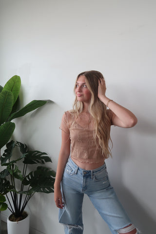 Tan Mesh Short Sleeve With Under Tank
