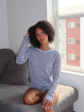 Blue and Brown Button Up Sweater
