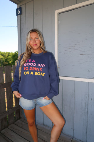 Dark Blue Drink On A Boat Sweatshirt