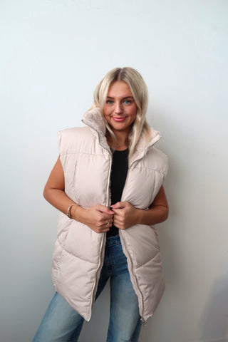 Oatmeal Reversible Puffer Vest