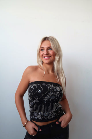 Sequence Floral Beaded Bandeau Top