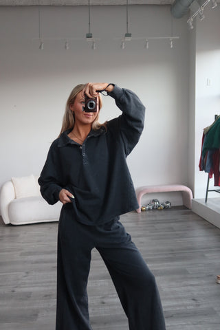 Black French Terry Wide Leg Sweatpants