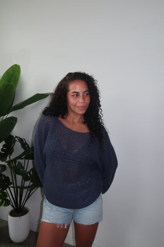 Dusty Blue Open Knit Sweater