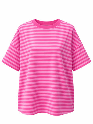 Striped Oversized Short Sleeve Lounge Top - Hot Pink
