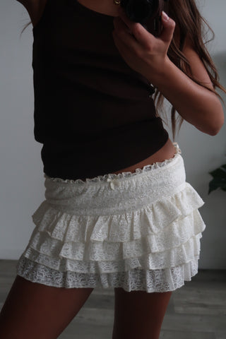 Cream Ruffle Skort With Bow