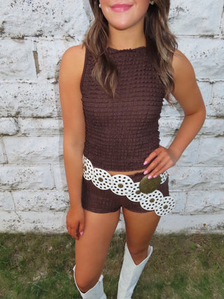 Brown Ruffle Shorts