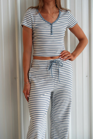 Blue & White Striped Henley T-Shirt