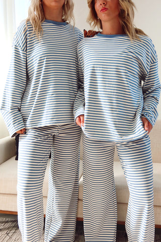 Dusty Blue Striped Lounge Pants