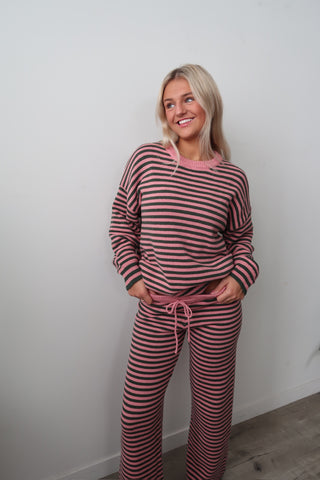 Pink & Green Stripe Sweater Pants