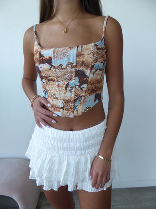 Horse Pattern Lace Up Corset Top
