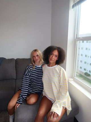 Navy Oversized Striped Long Sleeve Top