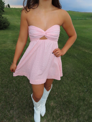 Pink Strapless Dress With Open Back