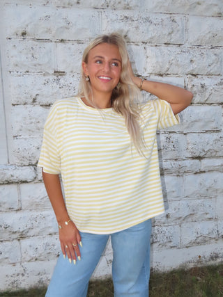 Yellow Short Round Neck Oversized Tee Shirt