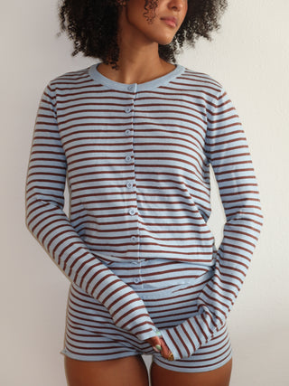 Blue and Brown Button Up Sweater