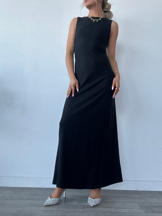 Ribbed Sleeveless Black Maxi Dress