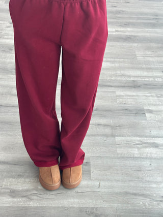 Long Maroon Staple Wide Leg Sweatpants