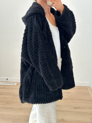 Fuzzy Hooded Cardigan