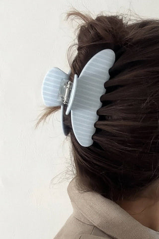Blue Striped Oval Hair Clip