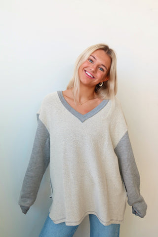 Heather Grey V-Neck Sweatshirt