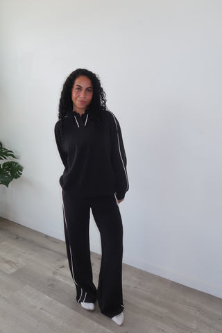 Modal Black Flowy Side Stripe Track Pants